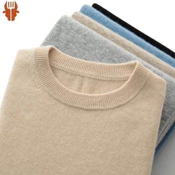 100% Вълнен пуловер с къс ръкав, мъжки вязаный пуловер с кръгло деколте, пролетно-лятна нова базова риза, тениска