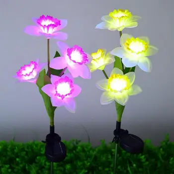 2 бр. Слънчеви Цветни Светлини Водоустойчива IP65 3 Глави Led Нарциси Цветя Лампа Led Цветя Външна Слънчева Лампа декорация за Градината
