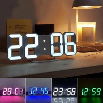 3D led цифров часовник Стенен декор Нажежен нощен режим Регулируеми електронни настолни часовници-Стенни часовници украса на хола Led часовници