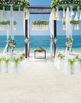 5x7ft цветя Сватба на плажа, морски фонове, за снимки, подпори за фотосесия, студиен фон