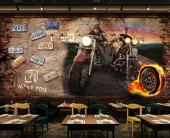 beibehang, обичай ретро мотоциклети носталгия тухлени тапети, начало декор, ТЕЛЕВИЗИЯ-на фона на 3D-стенопис, тапети, декорация на всекидневна