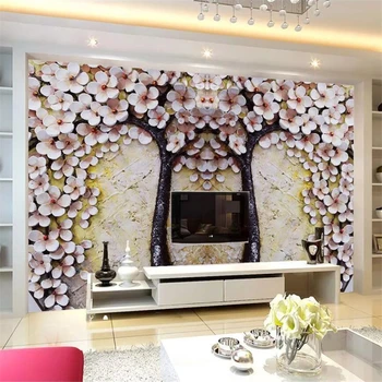 beibehang Потребителски тапети 3D фотообои цвете перлено бял фон стени декоративна живопис с отпечатан под формата на дърво тапети на стенописите
