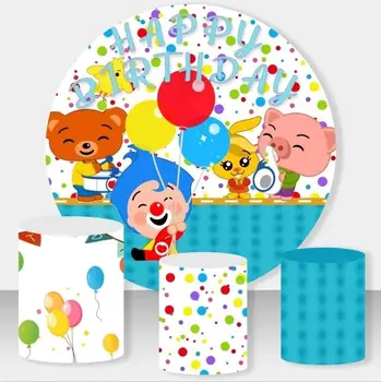 DIXSG Plim честит рожден Ден, еластична през цялата фон, фон със сини коса, фон с клоун, три цилиндъра, фон с кръгли колони, покриване на
