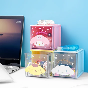 Sanrio Kawaii Sanrio Настолна Кутия За Съхранение На Kuromi My Melody Cinnamoroll Квадратна Малка Кутия За Съхранение, С Чекмедже Сладки Канцеларски Материали