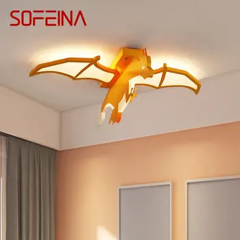 SOFEINA Детски тавана лампа с динозавром led творчески оранжево cartoony лампа за детска стая, Детска градина с дистанционно управление регулируем
