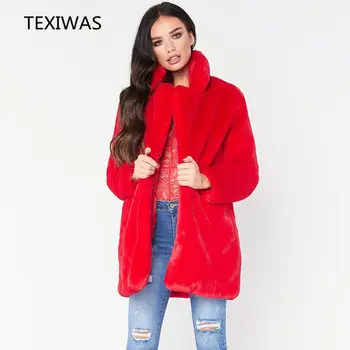 TEXIWAS 2018 г., 7 цвята, Нова дамско яке, палто, зимни однотонная елегантна мода, свободно меховое пуховое гъст топло палто, Благородна луксозно облекло