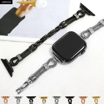 URVOI Брънка на веригата за Apple Watch Band series 7 6 SE 54321 медни гривни за ръчни часовници iWatch с циркониевым каишка напълно нов стил на dimond