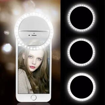 USB Зареждане LED Selfie Ring Light Обектив мобилен телефон, LED Selfie Lamp Ring за iPhone Samsung Xiaomi Phone Selfie Light