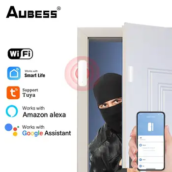 Алекса Smart Life Приложение Smart Life Wifi сензор на прозореца Защита на сигурността на Aubess Интелигентен сензор на вратата Умна Къща на Hristo Wifi App Control