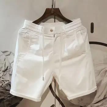 Бели къси панталони, мъжки ежедневни летни панталонки с еластична талия, Леки, дишащи, Прохладни бермуда, мъжка проститутка, облекло, корейски модни шорти 2023