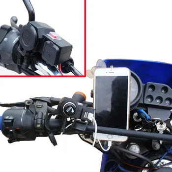 Водоустойчив гнездо за запалката на мотоциклет 12/24 + зарядно устройство с дръжката на мотоциклет, скутер, двойно USB зарядно устройство