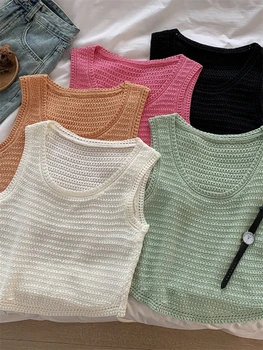 Годишен Женски вязаный жилетка, пуловер за момичета, женски кашмир потник, пуловер на бретелях без ръкави, есента Макси Реколта Y2k
