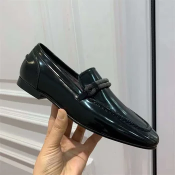 Дамски обувки на плоска подметка с квадратни пръсти; новост пролетта 2023 г.; дамски обувки от матирана кожа на нисък ток с малките си пръсти; слипоны подметка