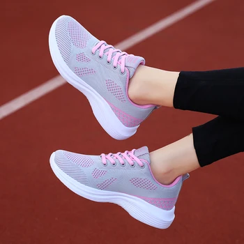 Дамски спортни обувки, ежедневни тенис обувки, плетени класически удобни дишащи обувки на равна подметка Famale