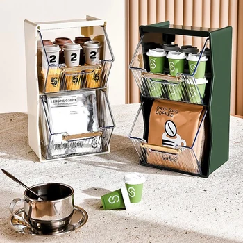 Двупластова кутия за съхранение на чай от пакетчета и кафе на капсули, прозрачна акрилна дизайн, подходящ за офиса или дома