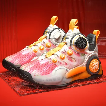 Детски баскетболни обувки, детски висококачествена дишаща кожена баскетболни обувки, модни, спортни обувки големи размери 30-40