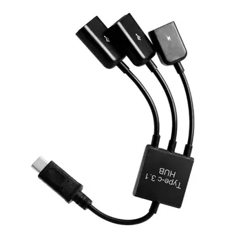 Кабел-адаптер 3 в 1 USB Type 3.1-C към Micro USB 2.0 Power Charging Host OTG Hub
