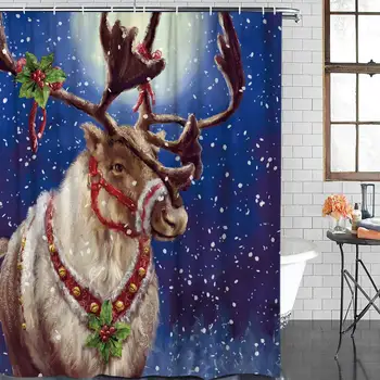 Коледен елен в снежна зима, завеса за душ от плат 