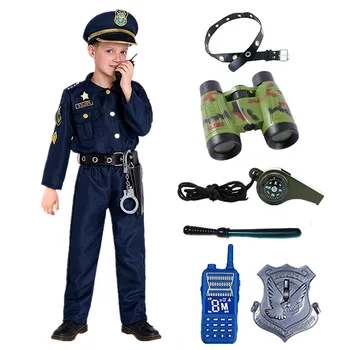 Костюм на полицай в униформа за деца, американски костюм на полицай за момчета със свистком, рацией, играчки, подаръци