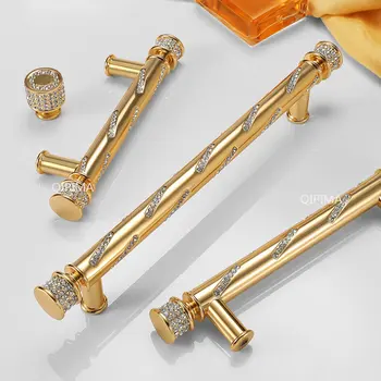 Кристални дръжки дръжки на Вратите и дръжки за чекмеджета Дръжки и теглене от сплав с Кухненски златни дръжки за Мебели за спални