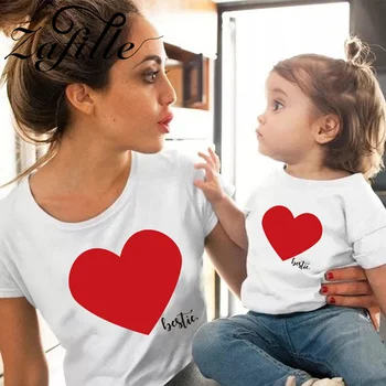 Летни дрехи ZAFILLE за майки и дъщери, тениски за Свети Валентин за майки и дъщери, дрехи за семейство с мили деца
