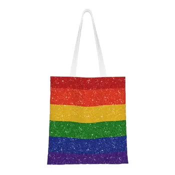 Модни Чанти-тоут с изкуствен блясък и розови Флага на Гордост, на торби за многократна употреба за пазаруване за ЛГБТ, гейове, лесбийки, холщовая пазарска чанта на рамото