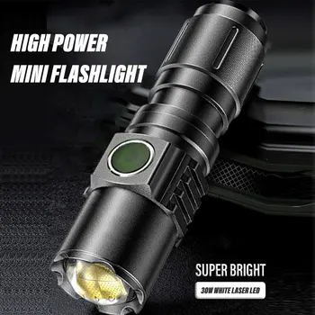 Мощен led фенерче USB Акумулаторна фенерче с увеличение Обхват осветление 2000 м Прожектор 4 режима Водоустойчив външен фенер