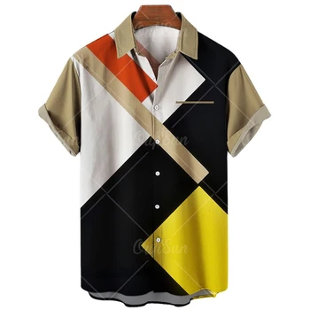 Мъжка риза в разгледа обширна Ивица Унисекс С Къс ръкав и 3D Принтом В Ретро стил, Ежедневна Мода Хавайски Плажна риза 5xl