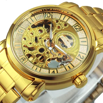 Мъжки Часовник WINNER Royal Golden Skeleton, Автоматични Механични Часовници, Мъжки Луксозни Класически Ръчен Часовник С Каишка от Неръждаема Стомана часовник