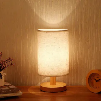 Нощна лампа USB, нощни осветителни тела, лампи за четене за спалня, дървена настолна лампа, нощни лека нощ с цилиндрическим абажуром, Домашен Декор