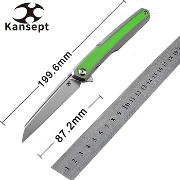 Сгъваеми ножове Kansept Arcus K1046A2 Wharncliffe CPM-S35VN с нож от титан Зелен G10 и бутилка отварачка Flipper Tab, за да EDC