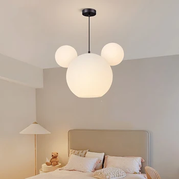 Скандинавски окачен лампа Модерен минималистичен топка Таванна лампа полилей с Мики за деца, Детска стая, лампа за спални за момичета и момчета