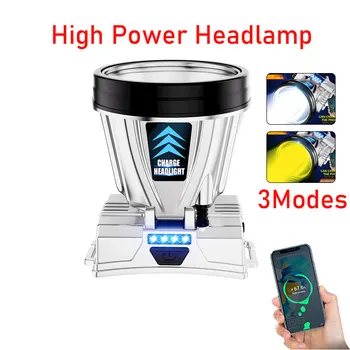 Супер ярък акумулаторна налобный фенер, водоустойчив led светлина с висока мощност, авариен мобилен банка хранене, фенерче за къмпинг