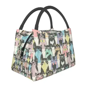 Хипстерские чанти за обяд с красиви котки, изолирани чанти за обяд за жени, водоустойчиви, с смешно коте, термоохладитель, чанта за обяд, офис, екскурзия, Пътуване
