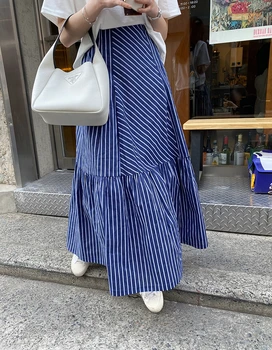 Южна Корея Dongdaemun ins, нишевый дизайн и стилна линия на ивици, висока талия, облегающая ежедневна пола трапецовидна форма с дължина над коляното