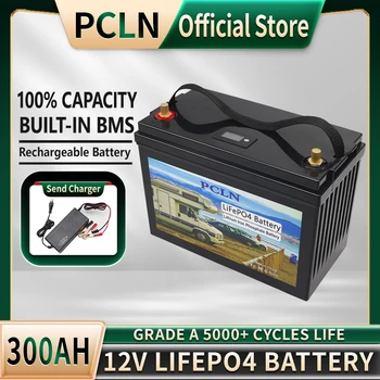 12V 300Ah LiFePO4, литиево-желязо-фосфатный батерия вграден BMS 5000 + Дълбоките цикли за голф кара в слънчева батерия за нощуване на открито със зарядно устройство