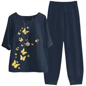 2 бр./компл., дамски дрехи, тениски, панталони, комплект с принтом пеперуди, свободни широки панталони с принтом, летни ризи, комплект панталони, женски