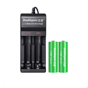 2 бр. оригинална акумулаторна батерия 1.5 v AA 3400mWh, литиева батерия с голям капацитет + 2 слота USB smart charger