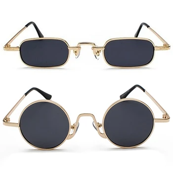 2 бр., ретро пънк очила, прозрачни слънчеви очила, дамски ретро слънчеви очила, мъжки метални рамки за очила, черен, сив + злато - Кръгли и квадратни