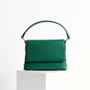 2023 Нова Лятна Дамска Малка чанта-тоут от естествена кожа, дамски Чанти на рамо с Нитове, Дамски Прясно сладко Чанта през Рамо от волска Кожа, Зелена