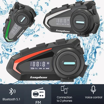 Bluetooth Слушалка за мотоциклетни шлем V5.1, с гласов контрол, водоустойчив безжични слушалки с намаляване на шума, FM-радио, три-цветен