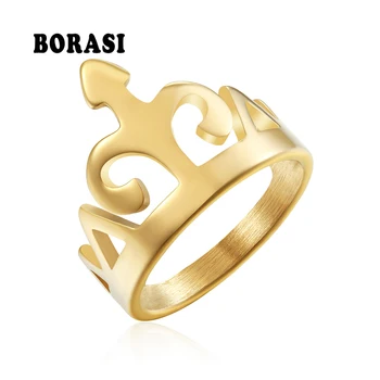 BORASI Ново годежен пръстен с корона златен цвят, модни бижута, модерен европейски дизайн, сватбени марки, пръстени за жени