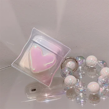 INS Луксозен лазерен цветен сърце любов, сладък 3D пакет за опаковане на бонбони, прозрачен калъф за слушалки Airpods Pro 2, 3, прекрасен калъф за гривна