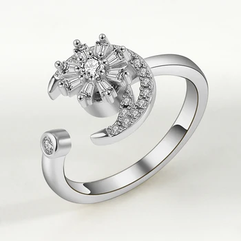 KOFSAC Въртящи се пръстени, пръстен с цвете цирконий, полумесец, Пръстен за жени, бижута за пръстите от сребро 925 проба, Нов модерен индивидуален подарък