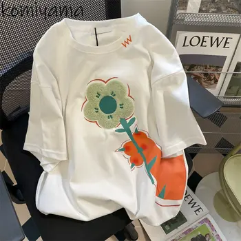 Komiyama/ летни сладки тениски с нокти на тигър, хит на продажбите, върхове Y2k с флорални принтом, модна тениска с кръгло деколте и къс ръкав Ropa Mujer Kawaii