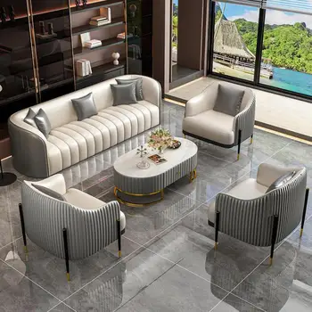 Nordic Light Луксозна Единична кожен диван за преговори в стил арт Модерен Прост Хотелски офис продажби Зона на рецепцията на масичка за кафе и