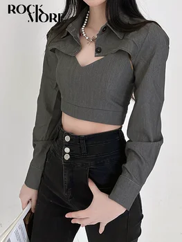 Rockmore/ 2 броя, тениски с принтом и съкратен Топ, Тениска, Градинска Дрехи, Секси корейската Мода Y2K, тениски с дълъг ръкав, дамски страхотна дреха в стил Гръндж