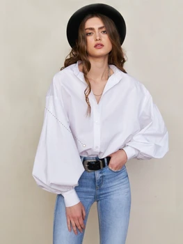 Sumuyoo, Свободни стилни дамски ризи с кръгло деколте, Потник, пролет-лято, ръкав-фенерче, однобортная дамска блуза от 100% памук, дамски топ