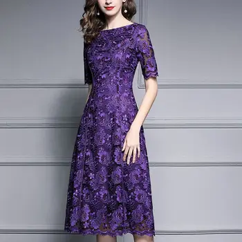 Бродерия 2023 Лятото ново лесно и модерно сетчатое рокля с бродерия, елегантна и приталенная пола трапецовидна форма