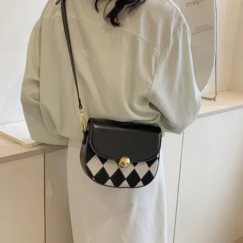 Дамска чанта Нова корейска версия седельной чанти Senior Sense Модерен лек луксозна чанта за през рамо в контрастен цвят с едно рамо